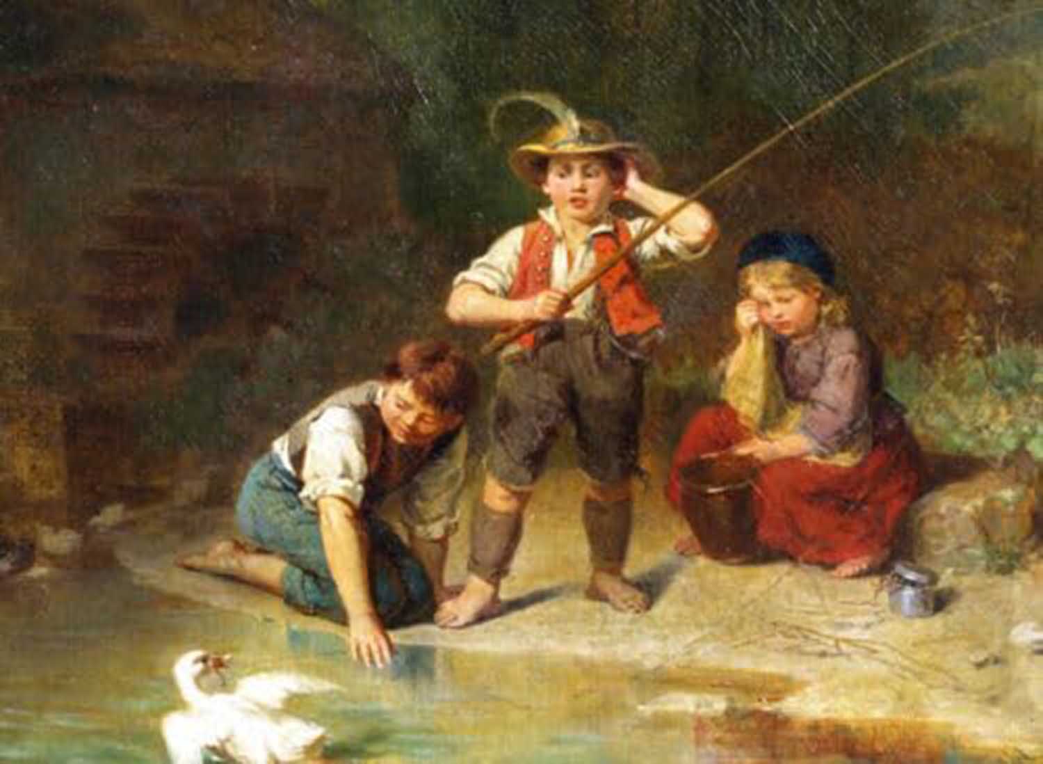 High quality wall art fine art oil painitng handpainted on canvas" Children Fishing" stunningoilpainting.com