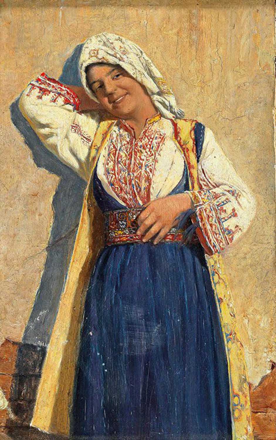 High quality wall art fine art oil painitng handpainted on canvas" A young girl wearing folk clothing" stunningoilpainting.com
