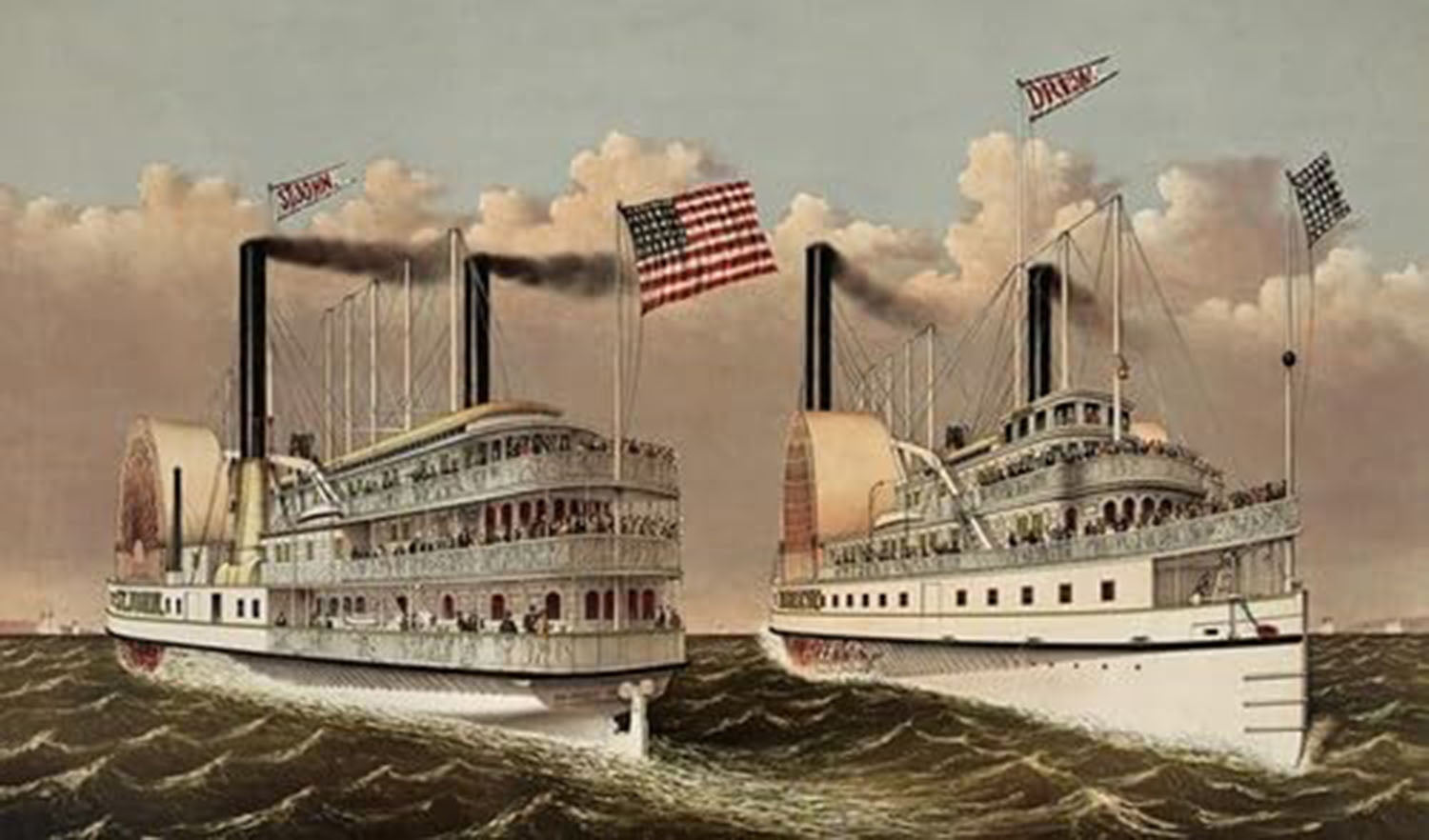 High quality wall art oil painitng handpainted on canvas " Steam Ships" stunningoilpainting.com