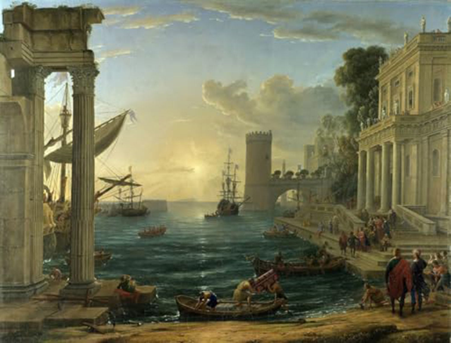 High quality wall art oil painitng handpainted on canvas" Seaport with the Embarkation of the Queen " stunningoilpainting.com