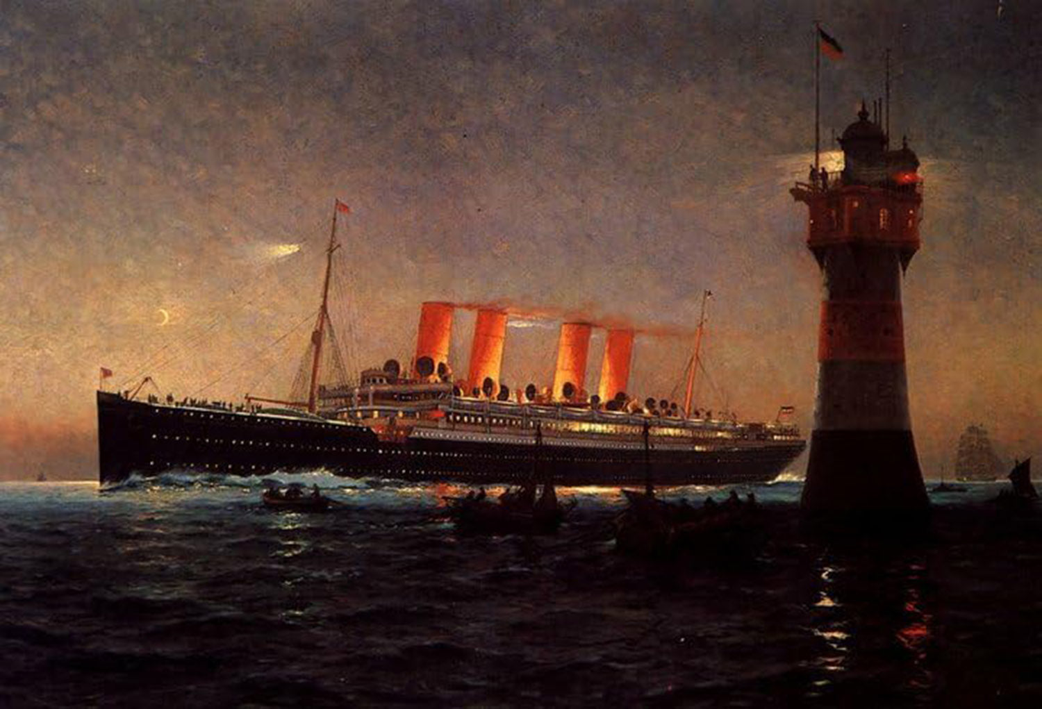 High quality wall art oil painitng handpainted on canvas"steamer on the sea at night " stunningoilpainting.com