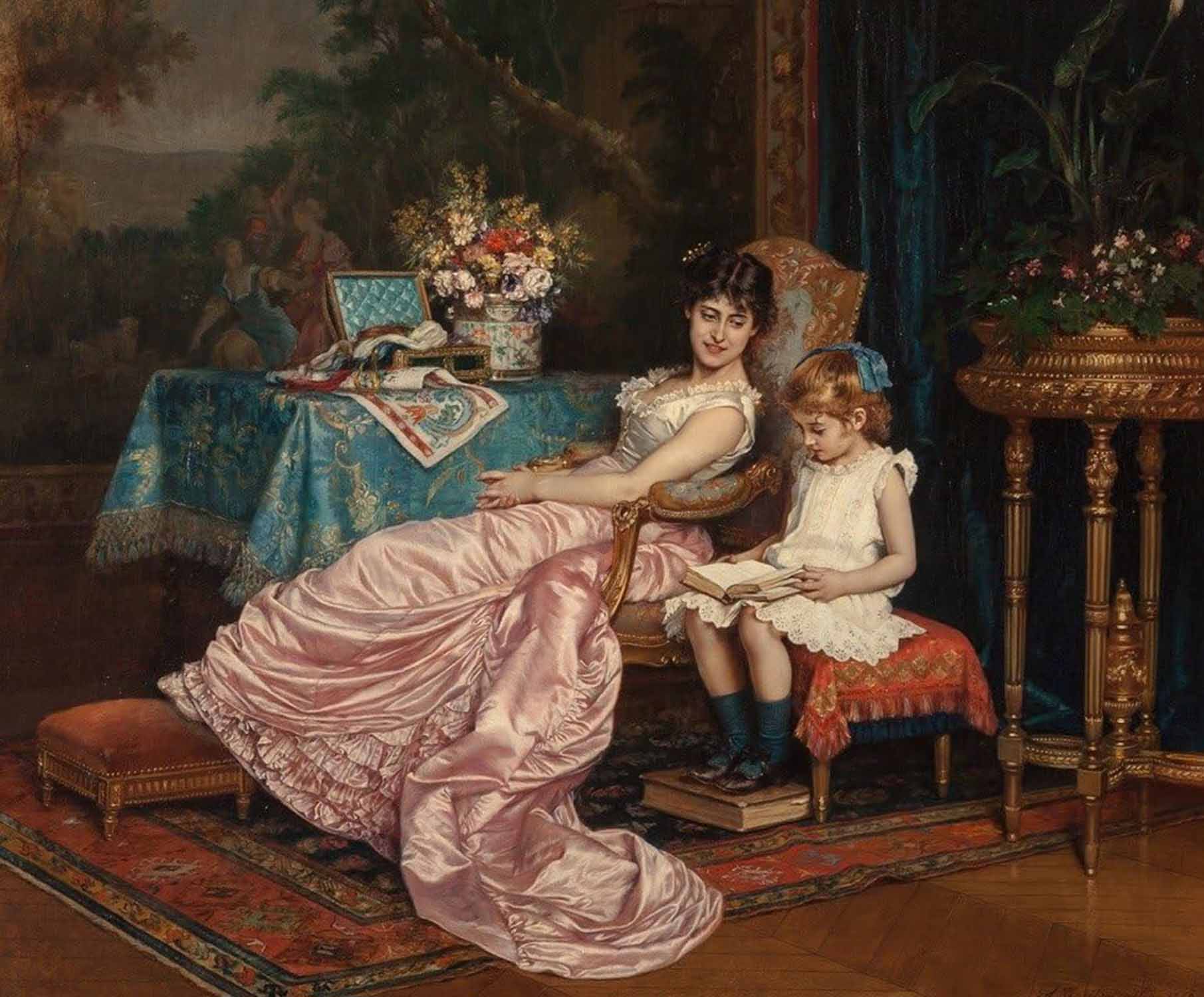 High quality wall art oil painitng handpainted on canvas"A mother and daughter " stunningoilpainting.com