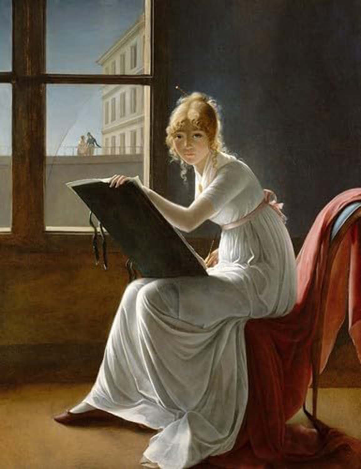 High quality wall art oil painitng handpainted on canvas" a young woman is drawing" stunningoilpainting.com