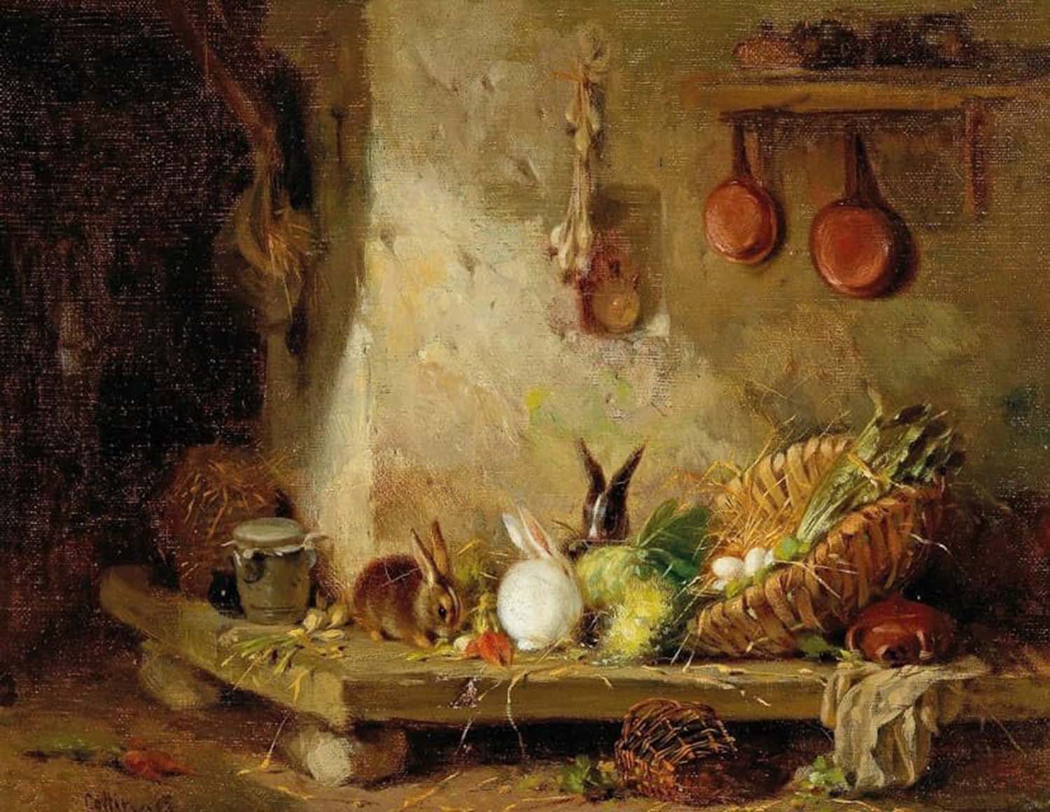 High quality wall art oil painitng handpainted on canvas "Rabbits in the Larder" stunningoilpainting.com
