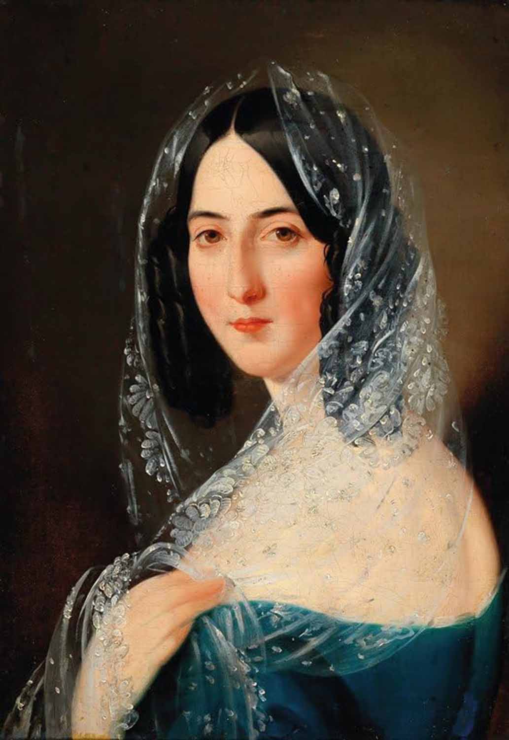High quality wall art oil painitng handpainted on canvas" Lady with White Lace Veil " stunningoilpainting.com