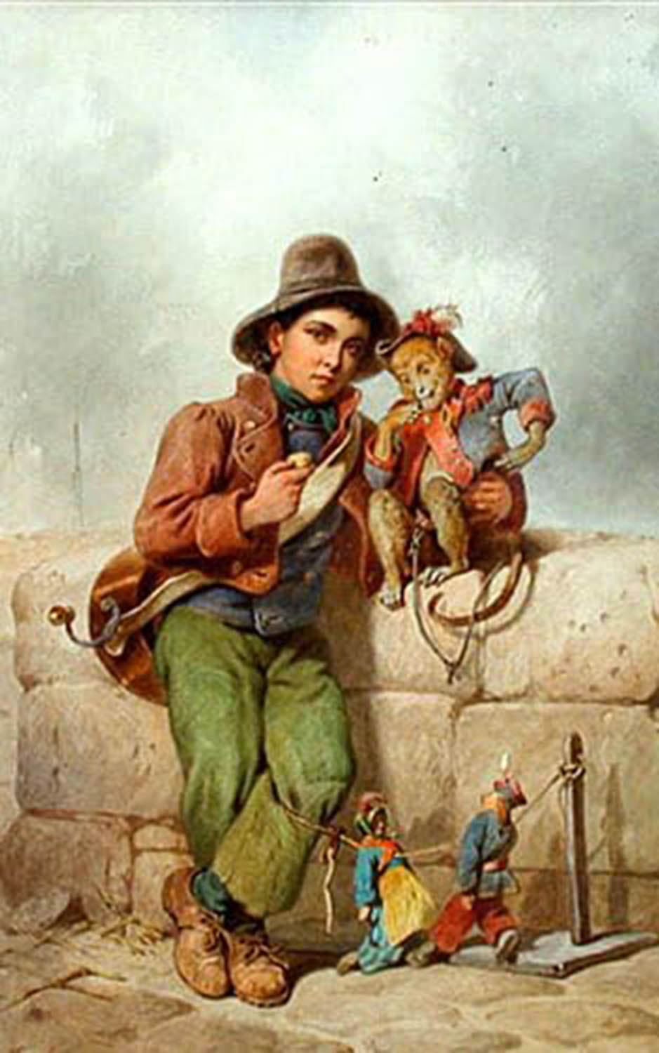 High quality wall art oil painitng handpainted on canvas"Boy from a travelling circus with a monkey" stunningoilpainting.com