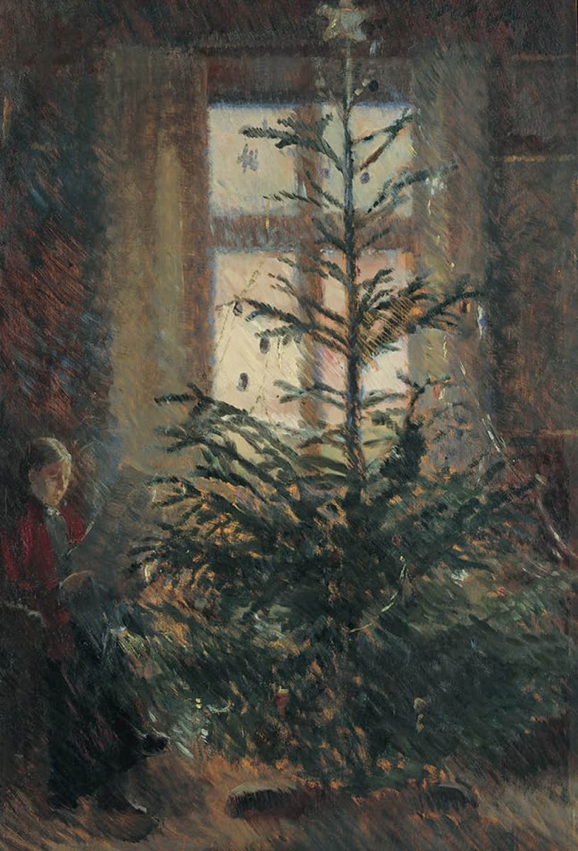 high quality wall art fine art oil painitng handpainted on canvas"a woman sitting by the Christmas tree" stunningoilpainting.com
