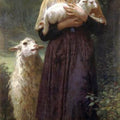 High quality wall art oil painitng handpainted on canvas a lamb in the arms of a woman and a sheep stunningoilpainting.com