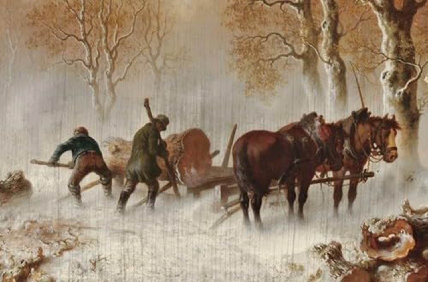 high quality wall art fine art oil painitng handpainted on canvas" Loading the lumber cart"） stunningoilpainting.com