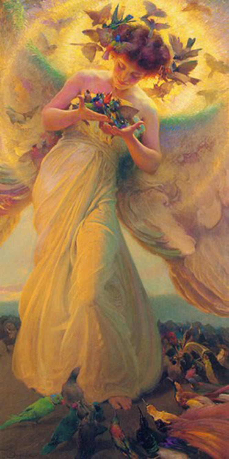 High quality wall art oil painitng handpainted on canvas "The angel of the birds" stunningoilpainting.com