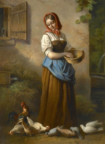 High quality wall art oil painitng handpainted on canvas "Girl and poultry" stunningoilpainting.com