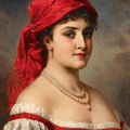High quality wall art oil painitng handpainted on canvas "a girl with a red scarf" stunningoilpainting.com