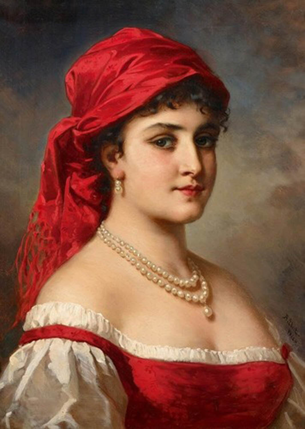 High quality wall art oil painitng handpainted on canvas "a girl with a red scarf" stunningoilpainting.com