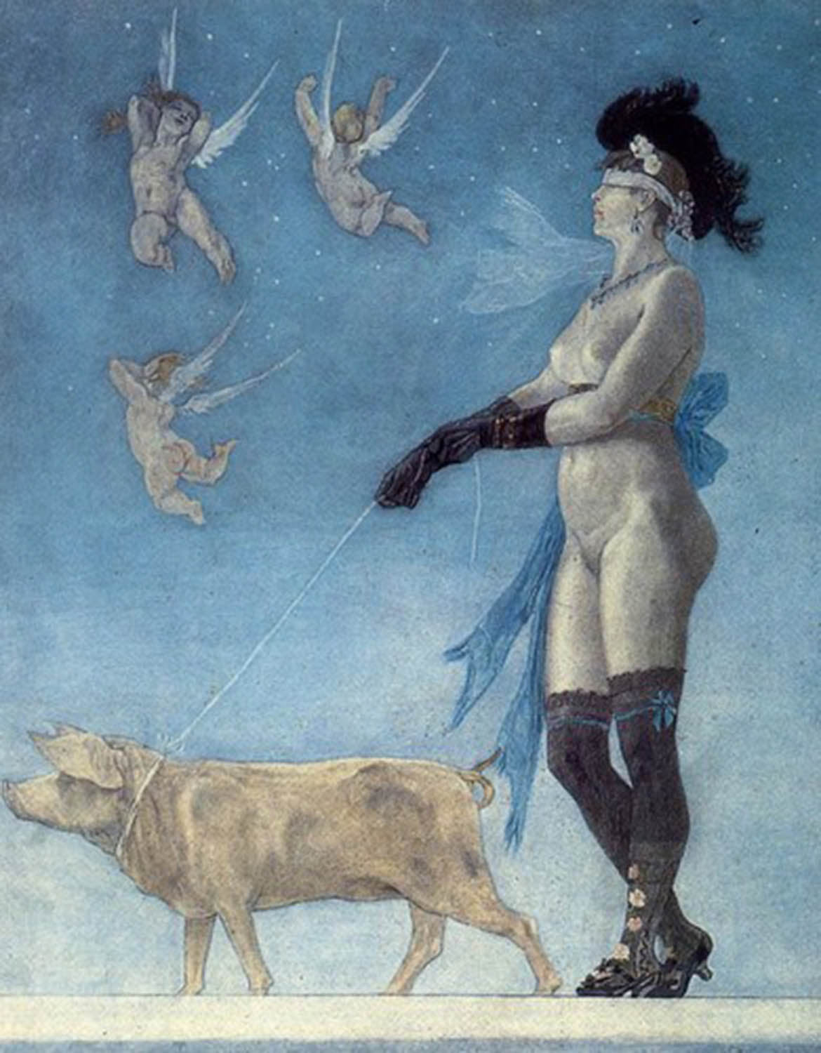 High quality wall art fine art oil painitng handpainted on canvas "woman,angels ,pig" stunningoilpainting.com