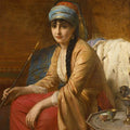 High quality wall art fine art oil painitng handpainted on canvas" Turkish Woman and Chibouk" stunningoilpainting.com