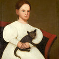 High quality wall art fine art oil painitng handpainted on canvas "Girl in White Dress with Black Cat " stunningoilpainting.com