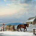 High quality wall art fine art oil painitng handpainted on canvas"Figure, House and Sleigh in Snow" stunningoilpainting.com