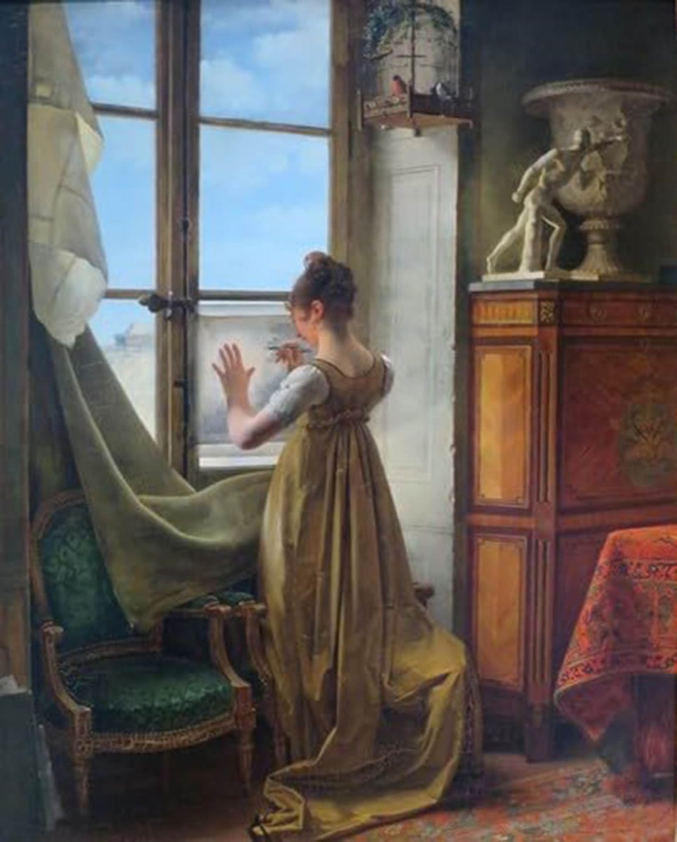 High quality wall art fine art oil painitng handpainted on canvas"A Girl Copying a Drawing " stunningoilpainting.com