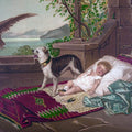 High quality wall art fine art oil painitng handpainted on canvas"a dog guarding a baby from an eagle" stunningoilpainting.com