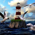 High quality wall art fine art oil painitng handpainted on canvas"Lighthouse and birds" stunningoilpainting.com
