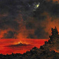 High quality wall art fine art oil painitng handpainted on canvas Volcano at Night" stunningoilpainting.com