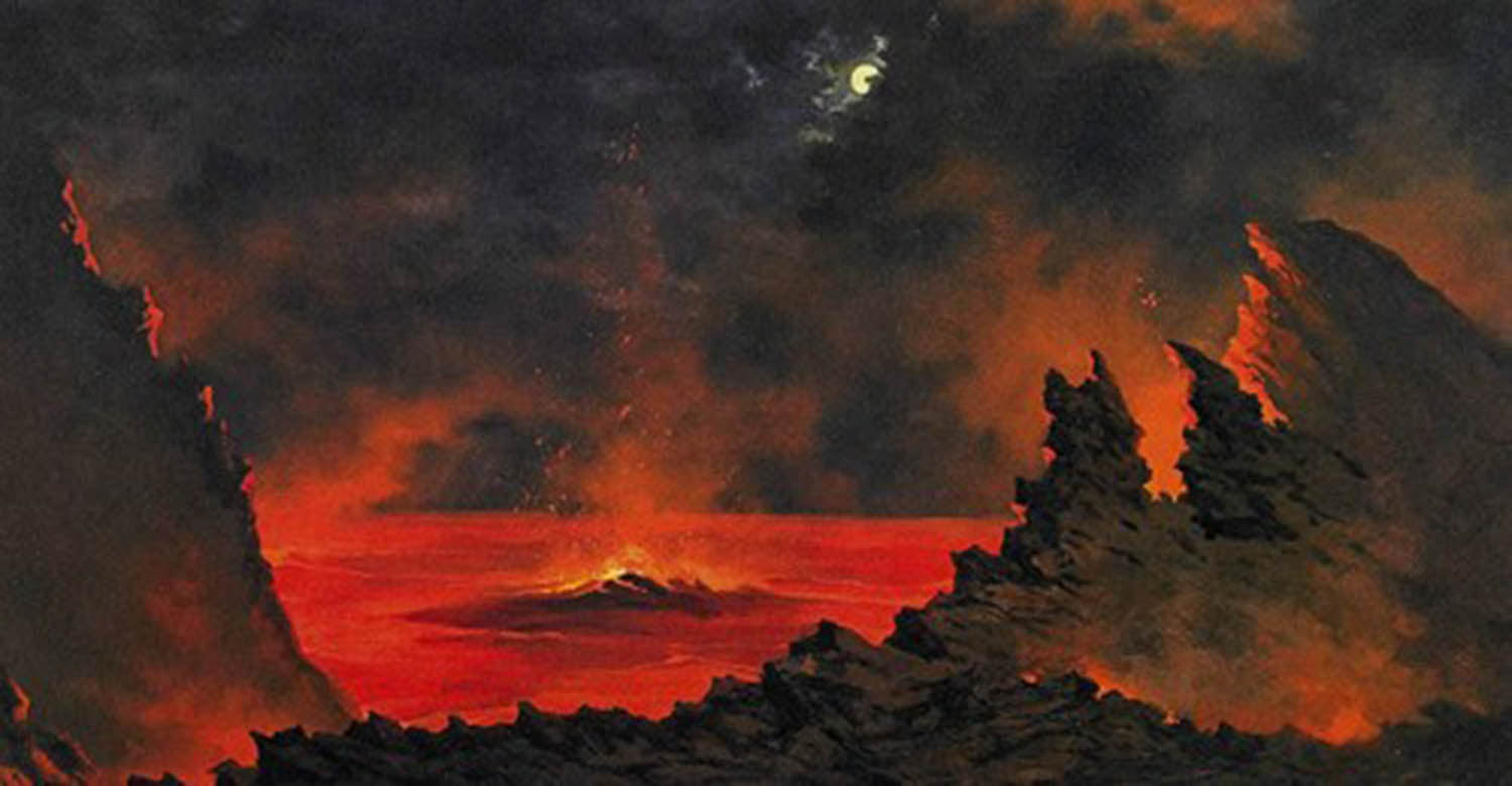 High quality wall art fine art oil painitng handpainted on canvas Volcano at Night" stunningoilpainting.com
