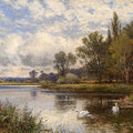 High quality wall art oil painitng handpainted on canvas " River Scene with Swans" stunningoilpainting.com