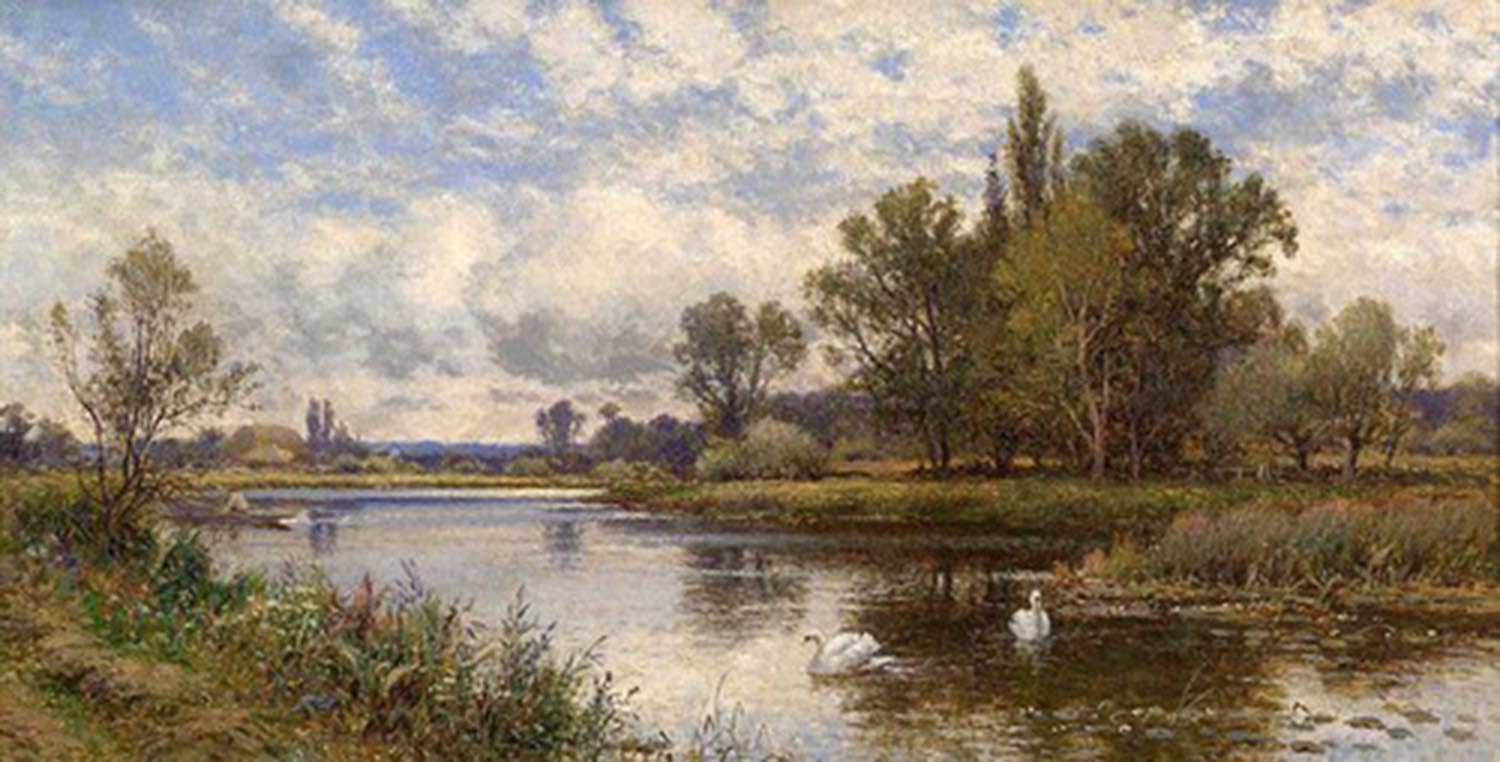 high quality wall art oil painitng handpainted on canvas " River Scene with Swans" stunningoilpainting.com