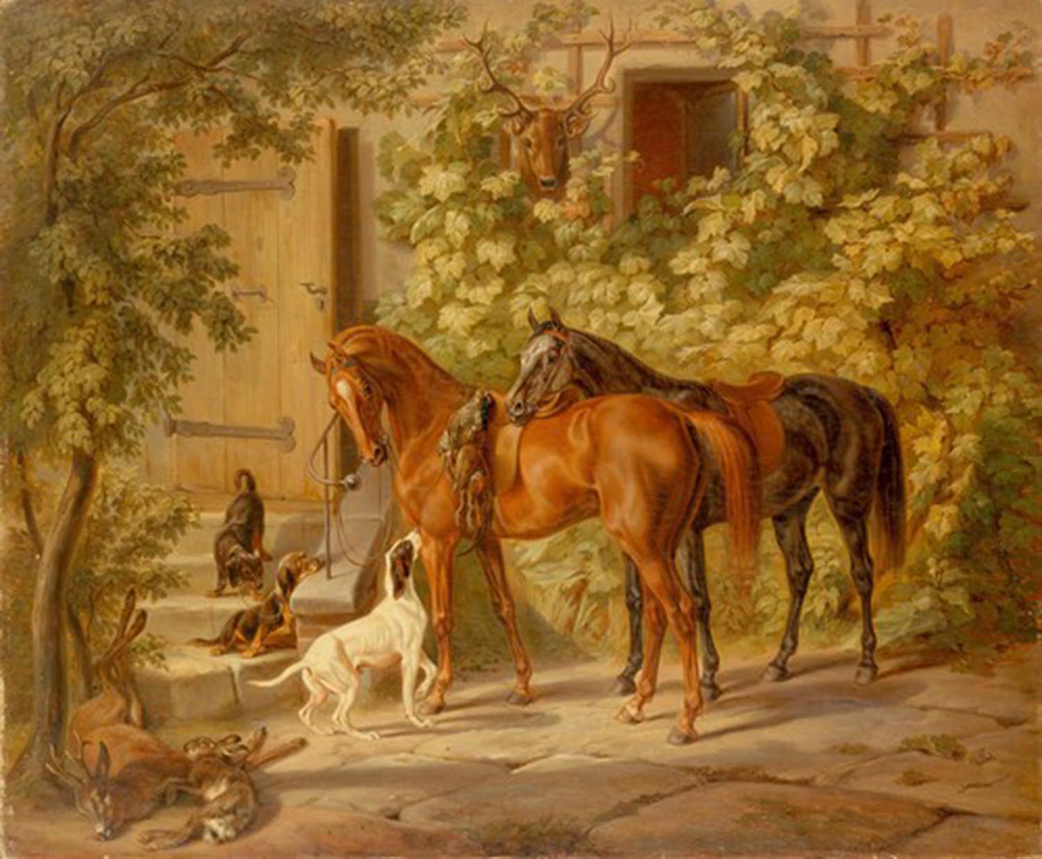 High quality wall art fine art oil painitng handpainted on canvas "horses,dogs,deer,rabbit" stunningoilpainting.com