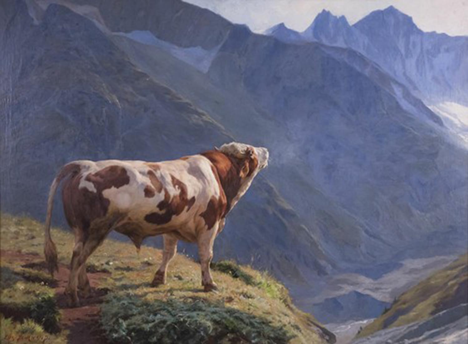 High quality wall art fine art oil painitng handpainted on canvas "Bull in the Alps" stunningoilpainting.com