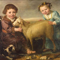 High quality wall art oil painitng handpainted on canvas "Two children with a lamb" stunningoilpainting.com