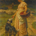 High quality wall art fine art oil painitng handpainted on canvas" The Shepherdess with sheep and dog " stunningoilpainting.com