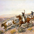 high quality wall art oil painitng handpainted on canvasa " Cowboys Roping a buffalo" stunningoilpainting.com
