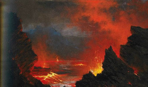 High quality wall art oil painitng handpainted on canvas" Volcano at Night" stunningoilpainting.com