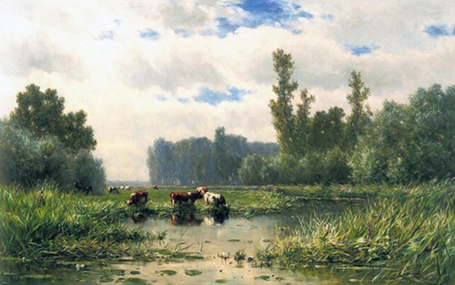 High quality wall art oil painitng handpainted on canvas"Cows at the waterside" stunningoilpainting.com