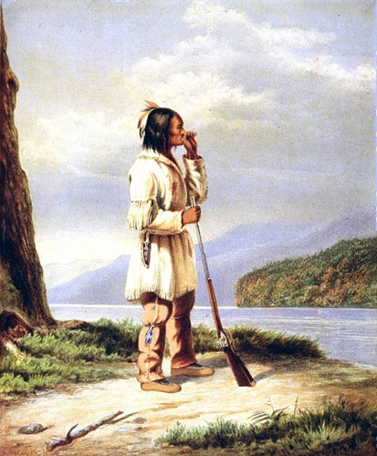 High quality wall art fine art oil painitng handpainted on canvas "Hunter Calling a Moose " stunningoilpainting.com