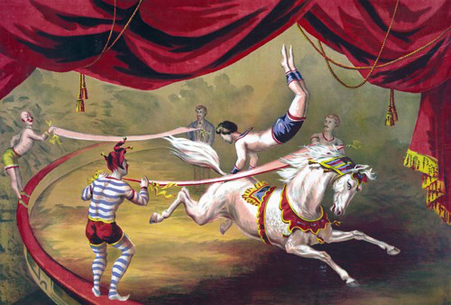 high quality wall art fine art oil painitng handpainted on canvas"Circus Horse Acrobat " stunningoilpainting.com