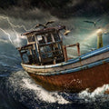 High quality wall art fine art oil painitng handpainted on canvas"Old Boat In Storm" stunningoilpainting.com