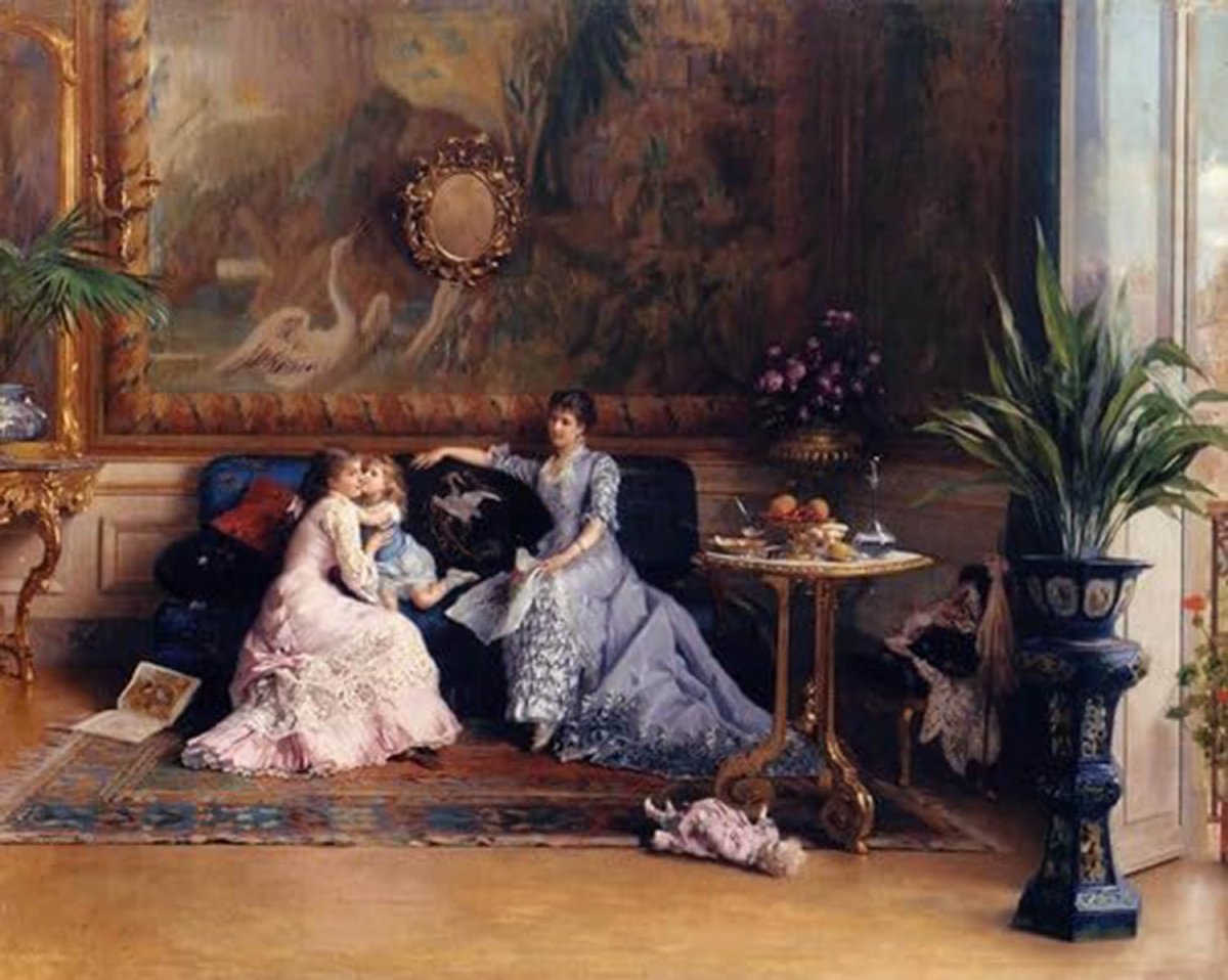 High quality wall art fine art oil painitng handpainted on canvas" The Afternoon Visit" stunningoilpainting.com