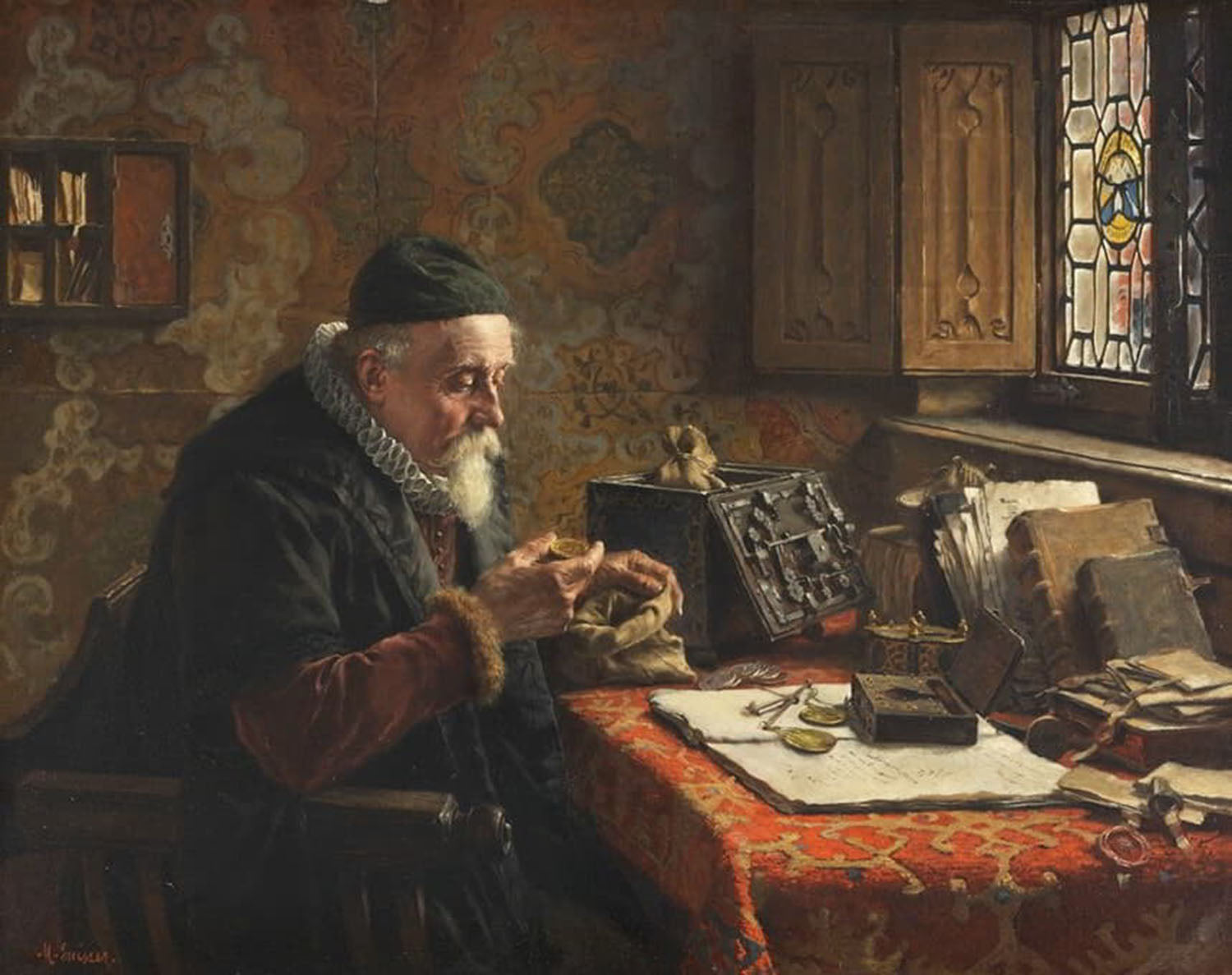 High quality wall art fine art oil painitng handpainted on canvas "The coin collector " stunningoilpainting.com