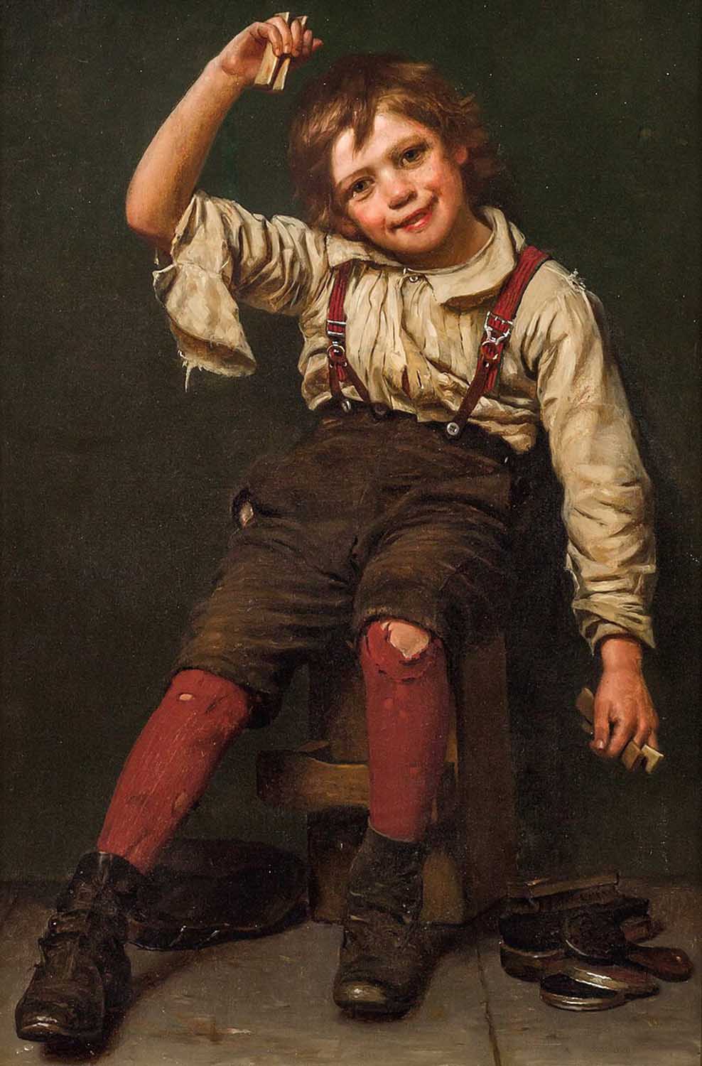 High quality wall art fine art oil painitng handpainted on canvas " Shoe Shine Boy " stunningoilpainting.com