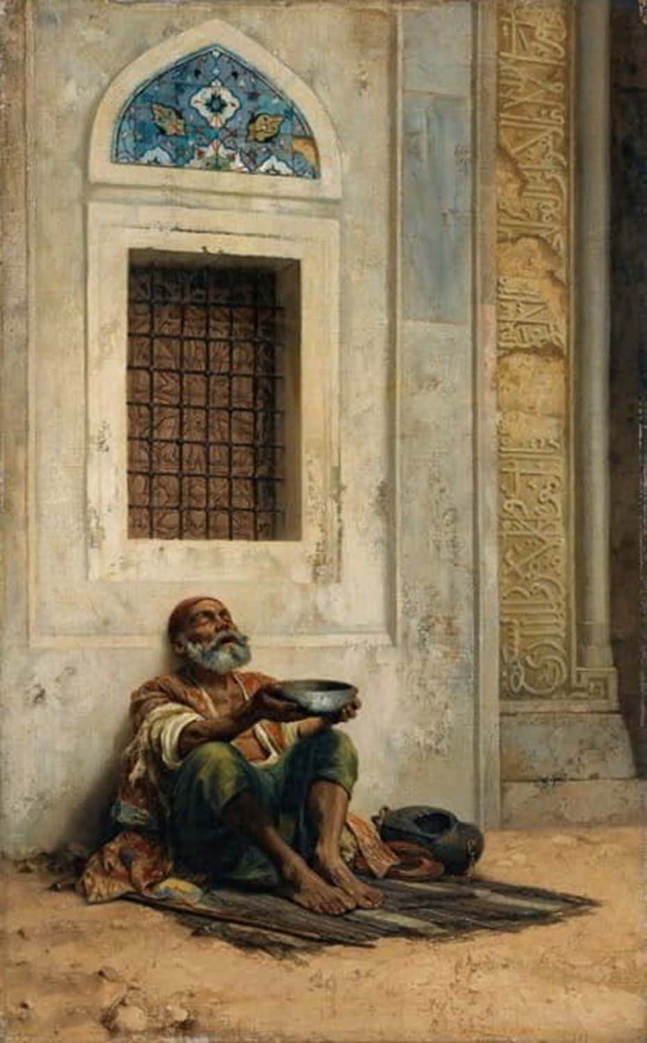 High quality wall art fine art oil painitng handpainted on canvas "Mendicant At The Mosque Door" stunningoilpainting.com