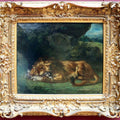 High quality wall art fine art oil painitng handpainted on canvas"Lion Tearing a Rabbit " stunningoilpainting.com