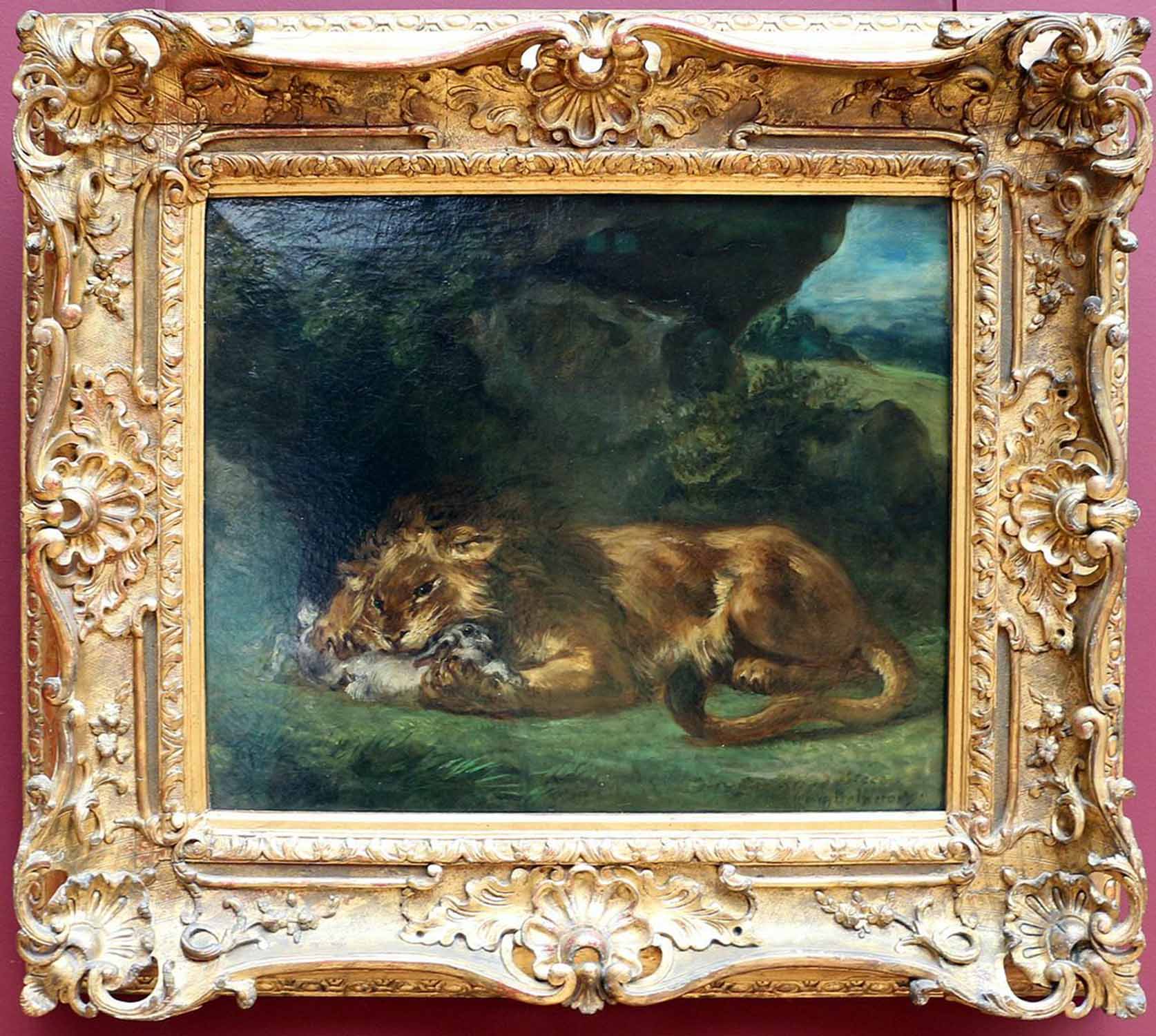 High quality wall art fine art oil painitng handpainted on canvas"Lion Tearing a Rabbit " stunningoilpainting.com
