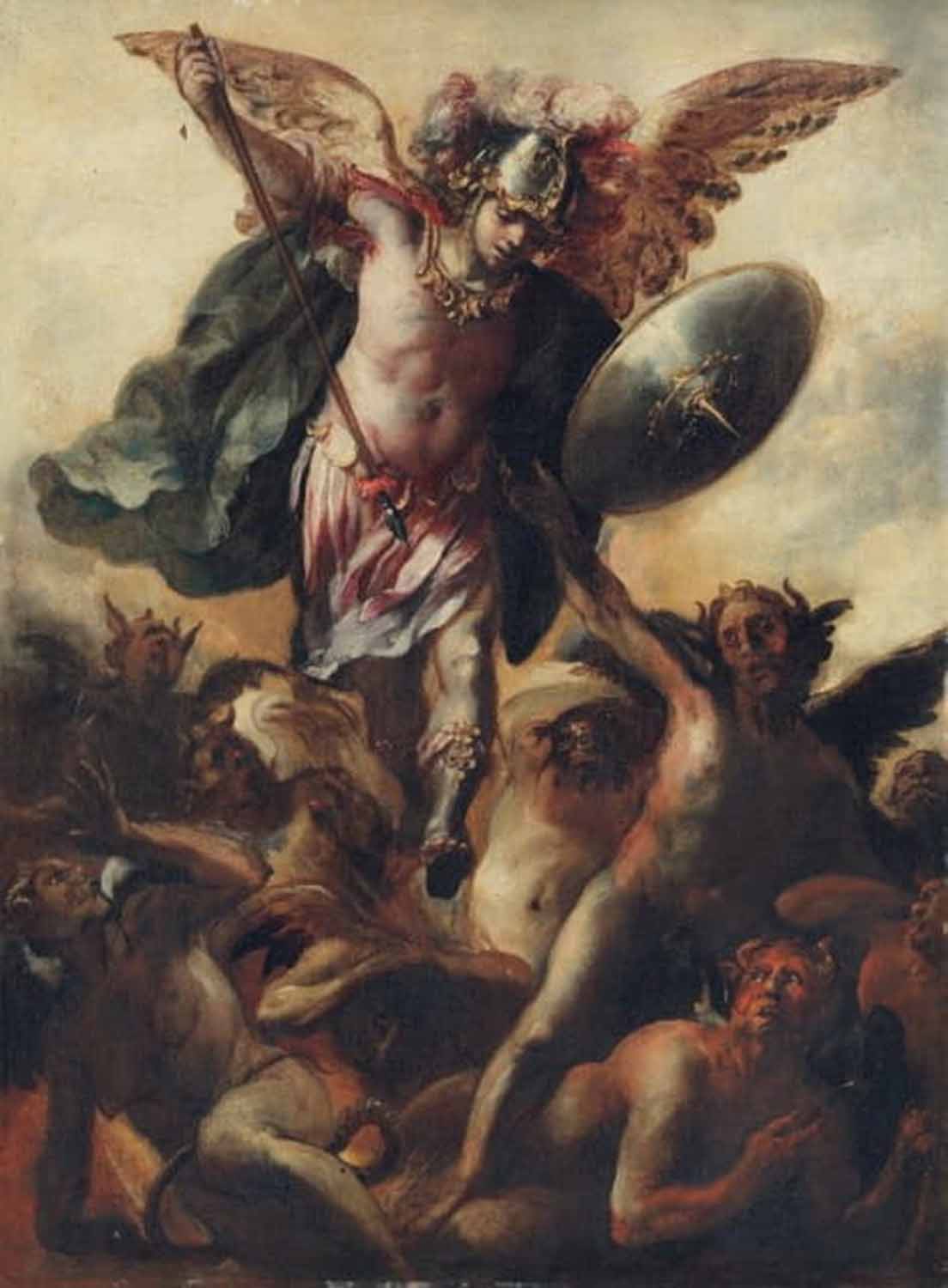High quality wall art fine art oil painitng handpainted on canvas "Saint Michael vanquishing the Devil " stunningoilpainting.com
